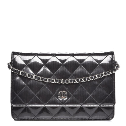 Chanel Striated Patent Quilted Wallet on Chain WOC Black 1 of 11