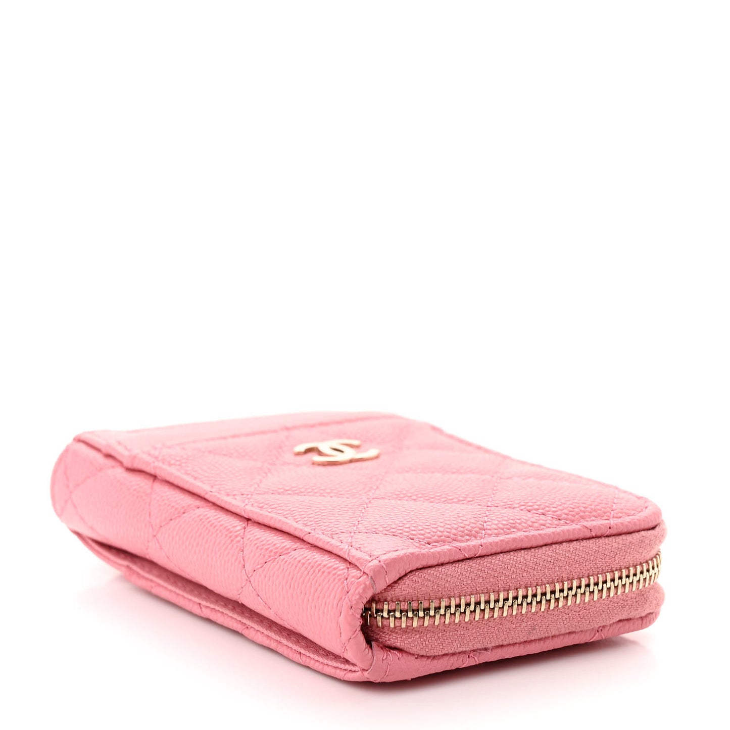 Caviar Quilted Zip Card Holder Pink