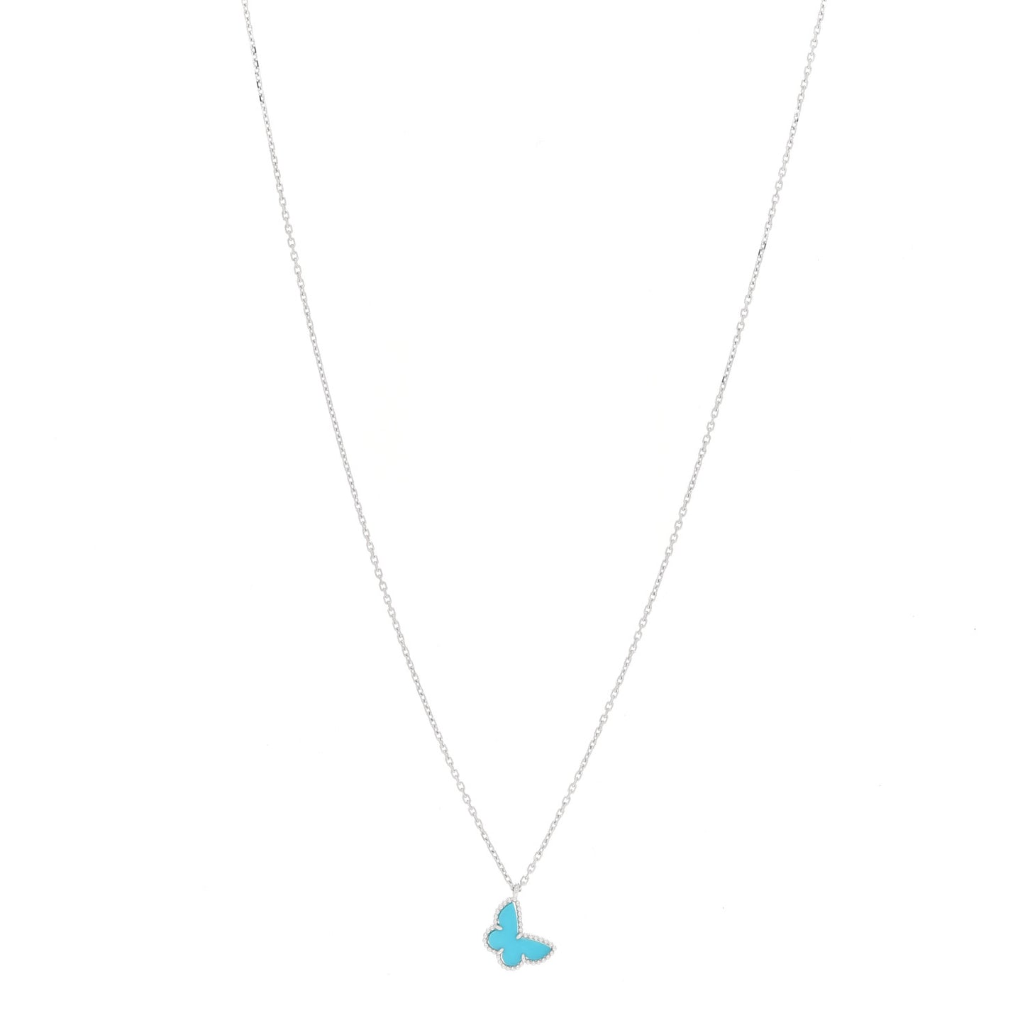 18K White Gold Turquoise Sweet Alhambra Butterfly Pendant Necklace