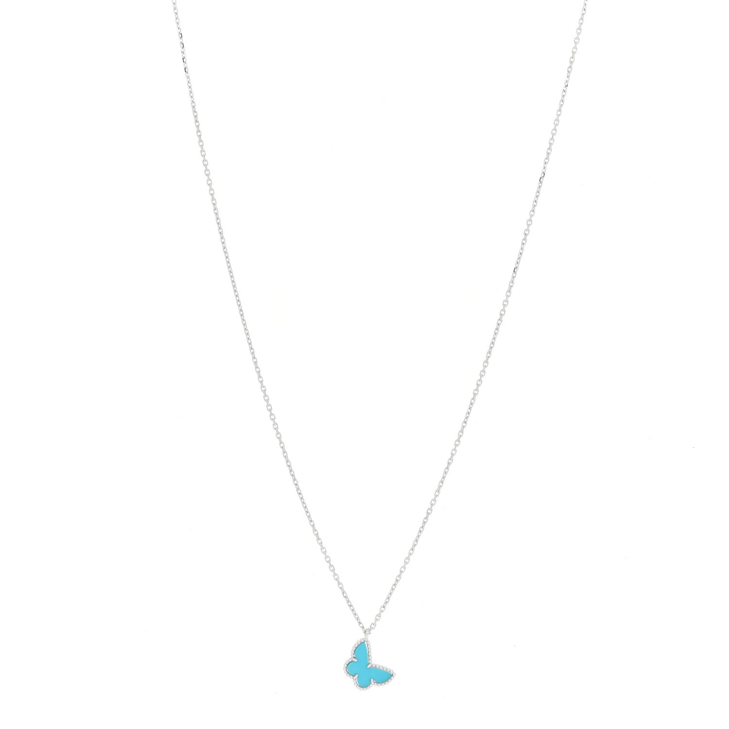 Van Cleef & Arpels 18K White Gold Turquoise Sweet Alhambra Butterfly Pendant Necklace 1 of 6