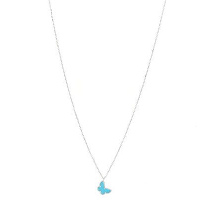 Van Cleef & Arpels 18K White Gold Turquoise Sweet Alhambra Butterfly Pendant Necklace 1 of 6