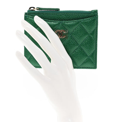 Chanel Metallic Caviar Quilted CC Zip Card Holder Green 2 of 7