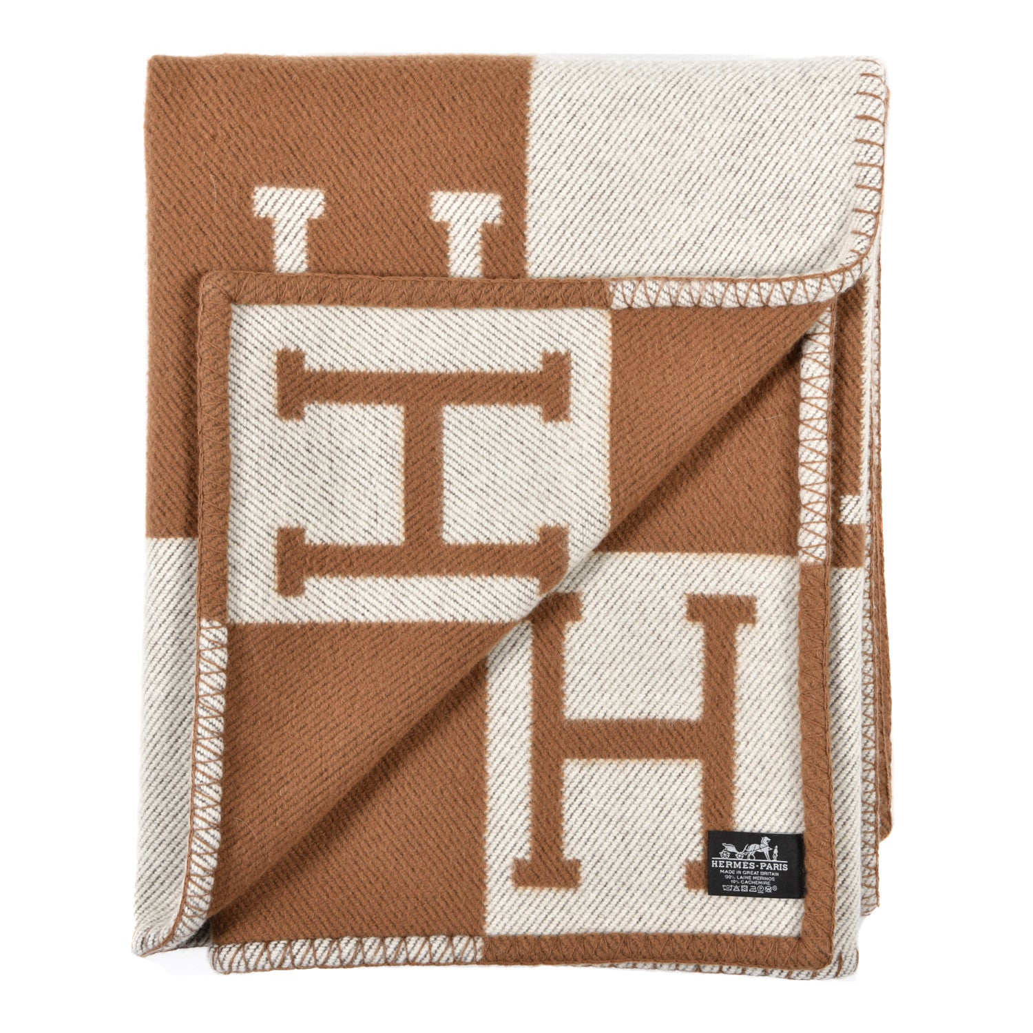 Hermes Wool Cashmere Avalon Blanket Ecru Camel 2 of 3