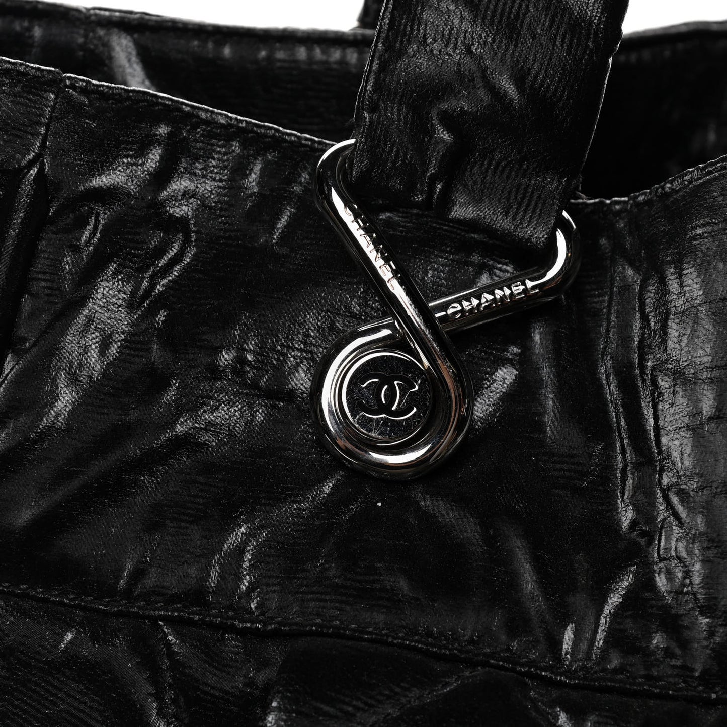 Crinkled Coated Canvas Le Marais Large Tote Black