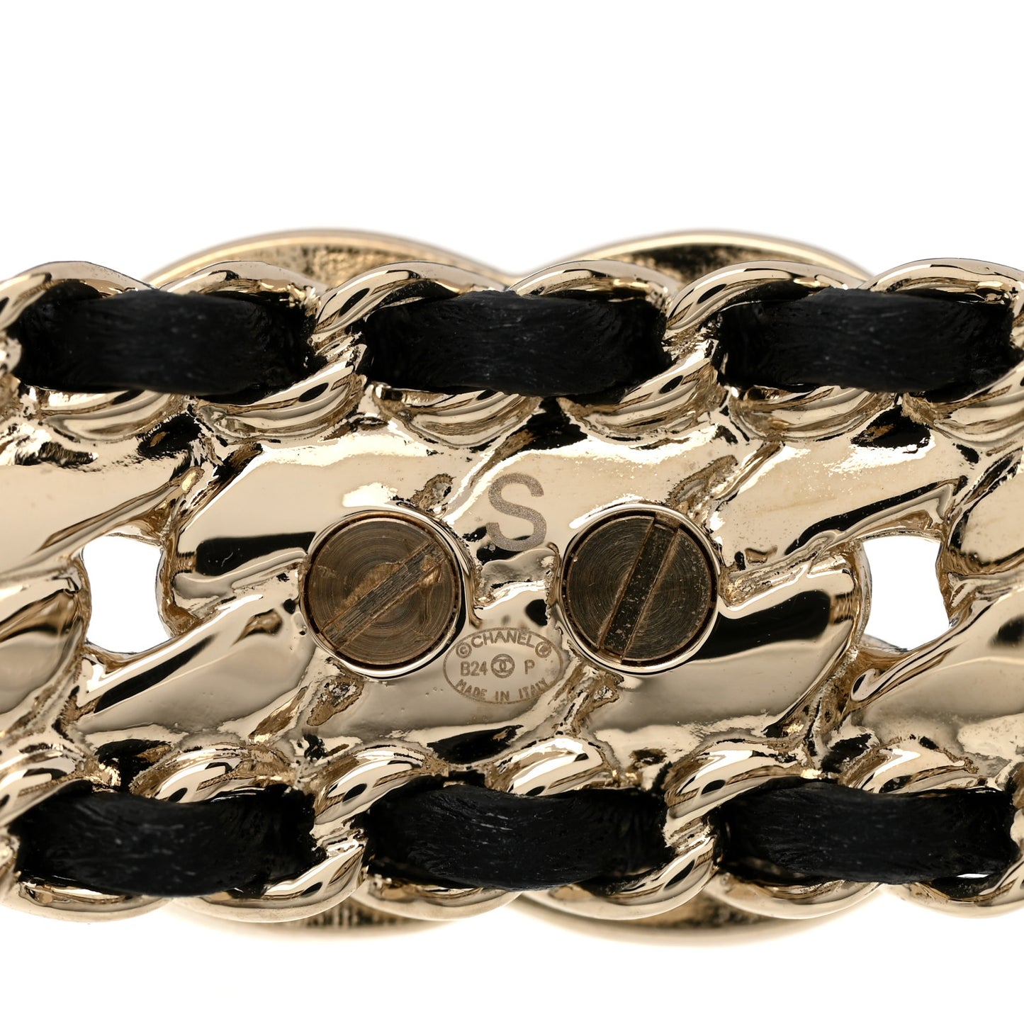 Metal Crystal Lambskin Chain CC Cuff Bracelet Gold Black