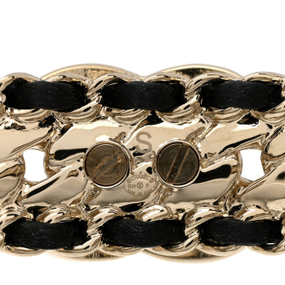 Chanel Metal Crystal Lambskin Chain CC Cuff Bracelet Gold Black 4 of 5