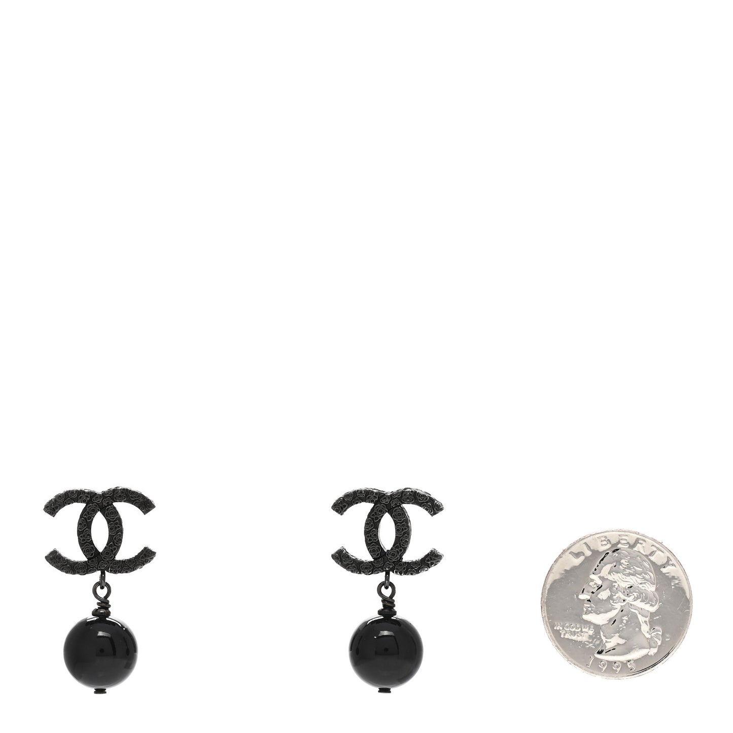 Pearl Bead CC Drop Camelia Earrings Black