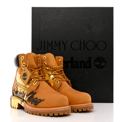 Jimmy Choo X TIMBERLAND Nubuck Graffiti Womens Ankle Boots 36 Wheat Gold 10 of 10