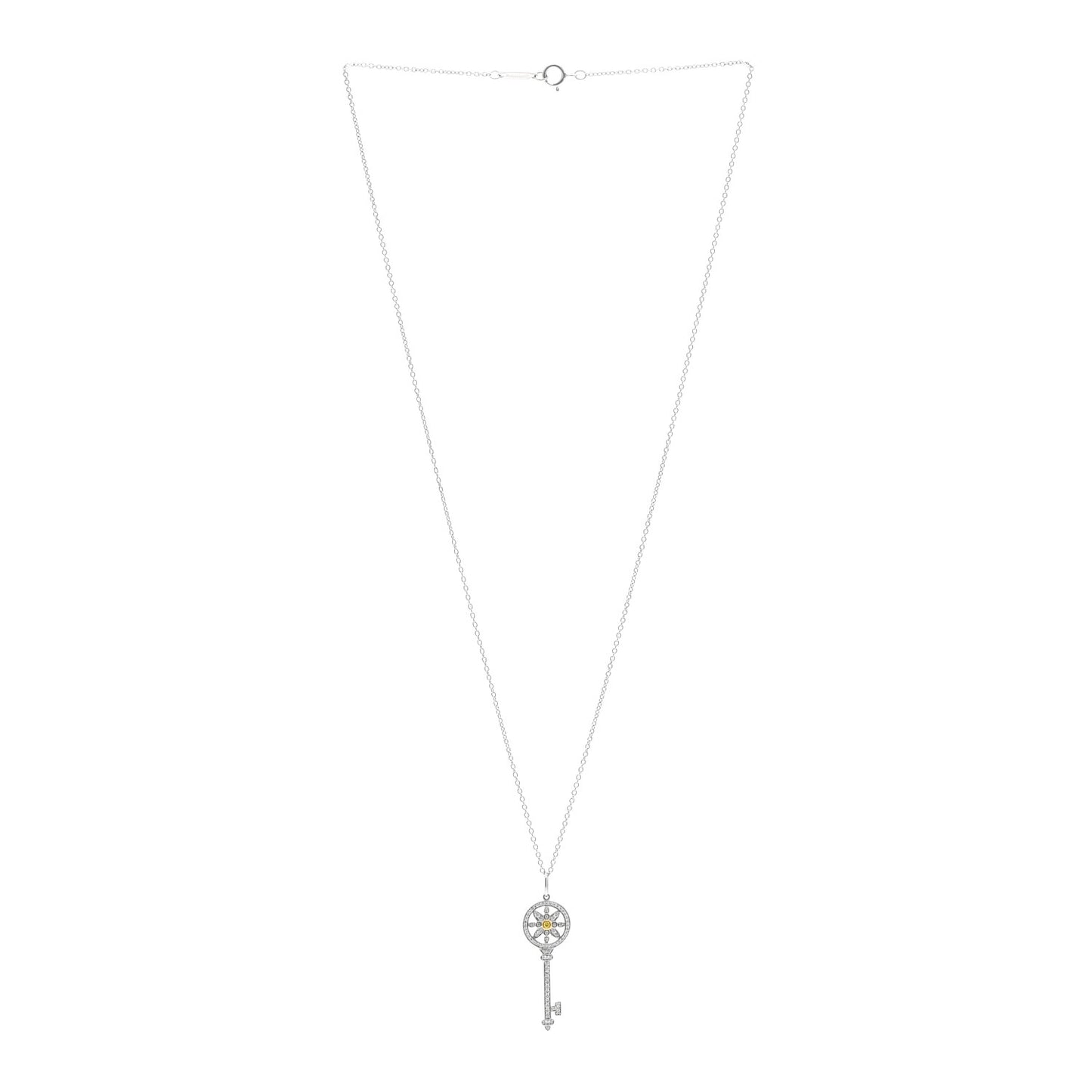 Platinum 18K Yellow Gold Yellow Diamond Daisy Key Pendant Necklace
