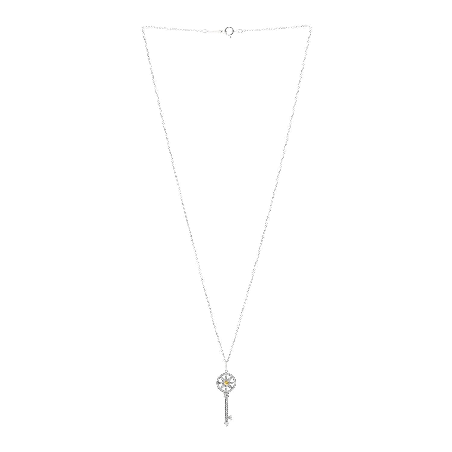 Tiffany Platinum 18K Yellow Gold Yellow Diamond Daisy Key Pendant Necklace 3 of 6
