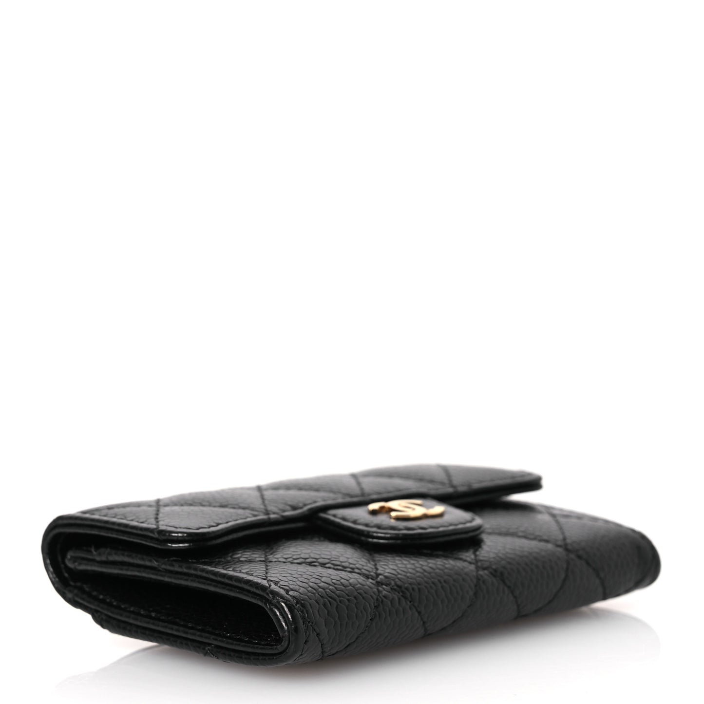 Caviar Quilted Flap Card Holder Wallet Black