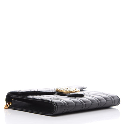 Gucci Calfskin Matelasse Mini Pearly GG Marmont Chain Wallet Black 4 of 9