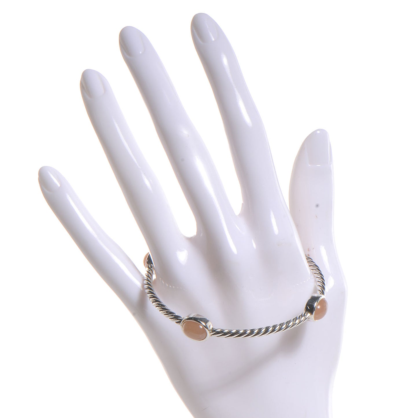 Sterling Silver Renaissance Oval Station Bangle Pink Moonstone