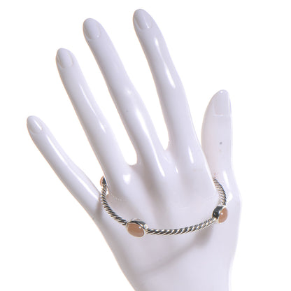 David Yurman Sterling Silver Renaissance Oval Station Bangle Pink Moonstone 2 of 4