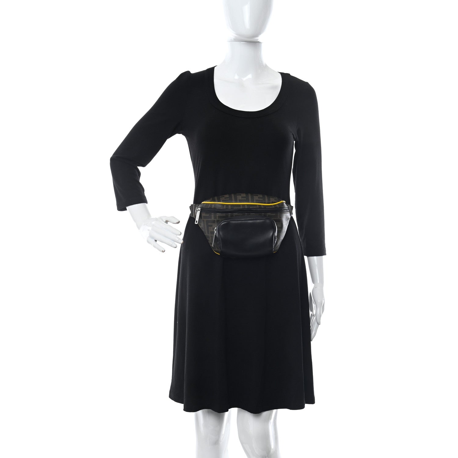 Fendi Glazed Fabric Vitello Century FF 1974 Pocket Belt Bag Mogano Panna Black Sunflower 2 of 10