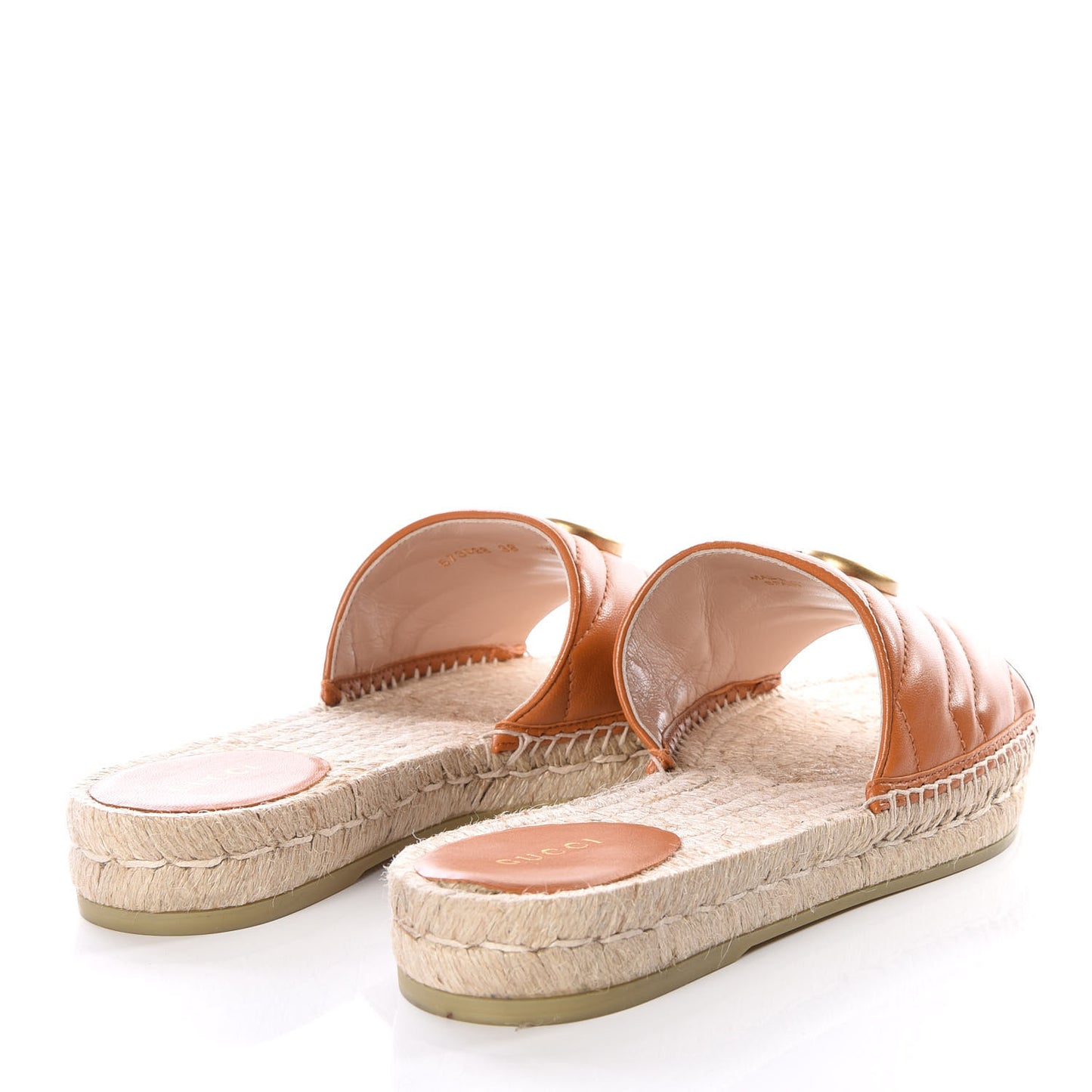 Nappa Matelasse GG Marmont Espadrille Slide Sandals 38 Cognac