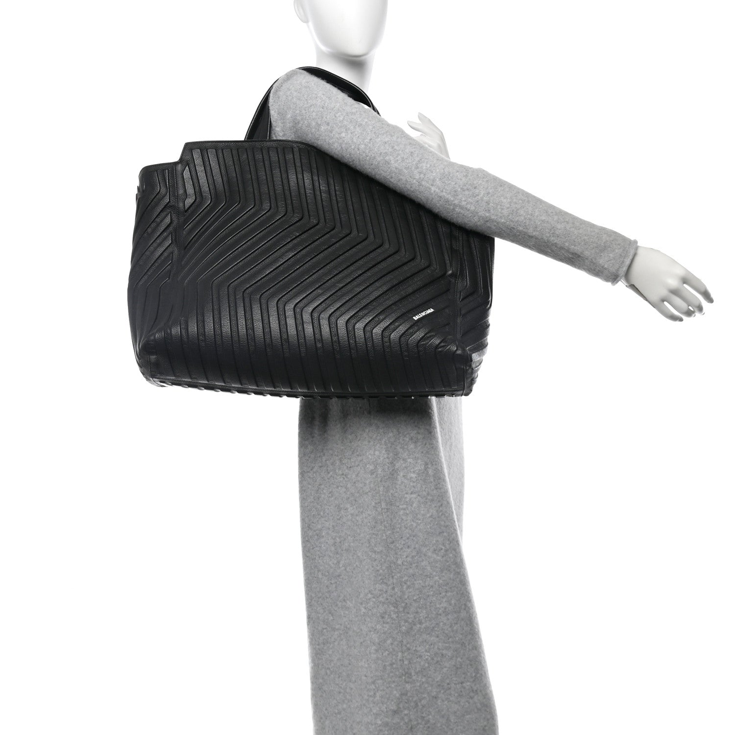 Balenciaga Grained Calfskin Embossed Large Car East West Tote Black 2 of 10