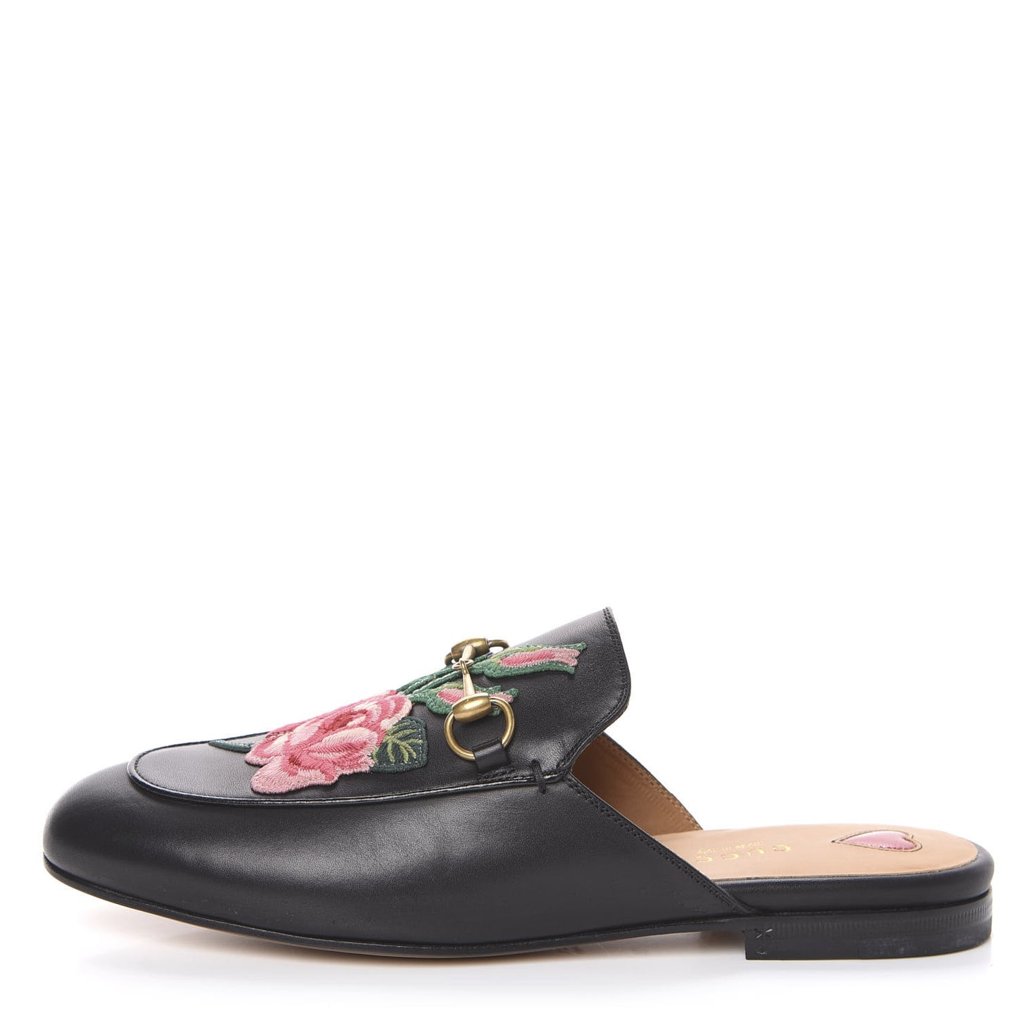 Calfskin Flower Embroidered Womens Princetown Slippers 38 Black