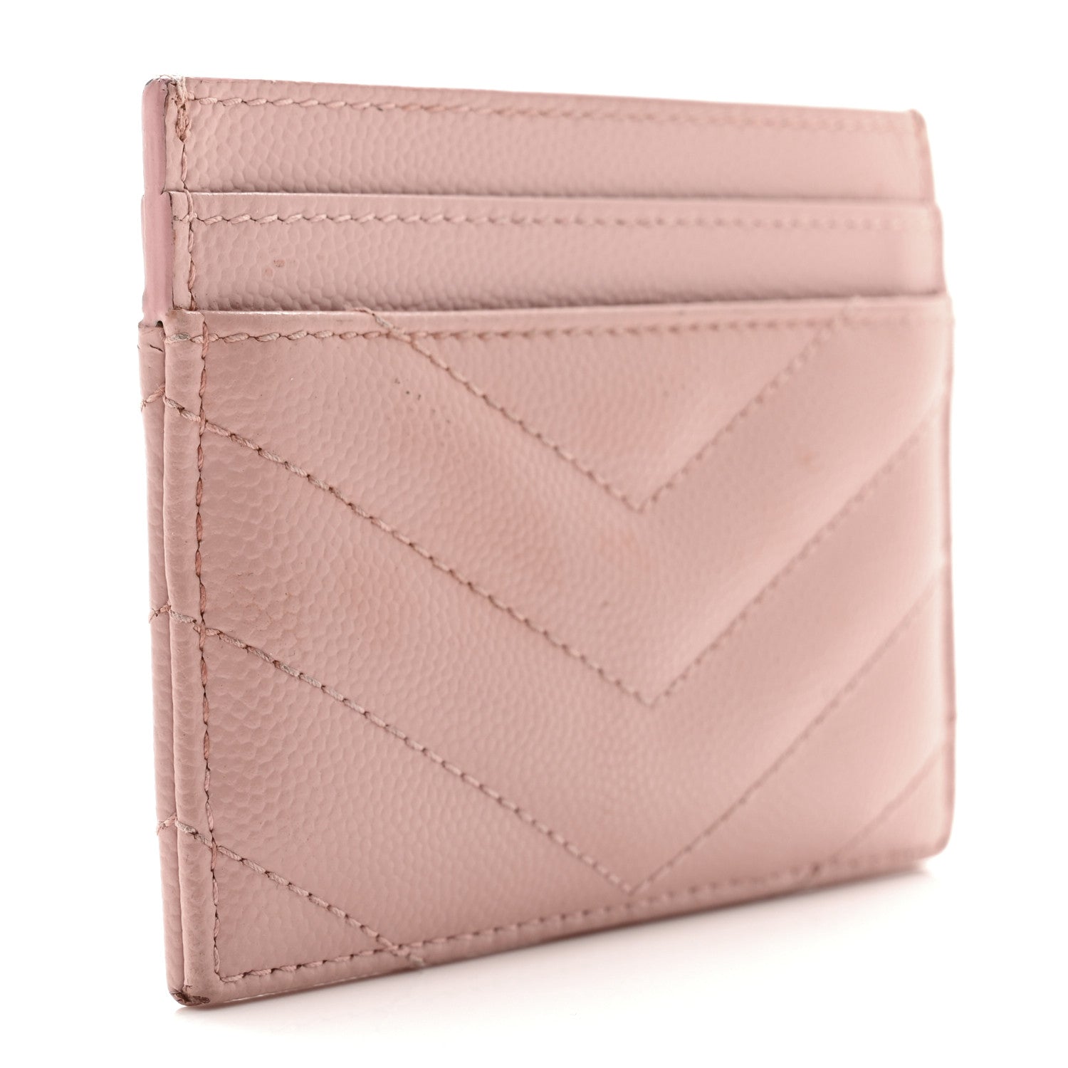 Saint Laurent Grain De Poudre Matelasse Chevron Monogram Credit Card Case Pale Pink 3 of 8