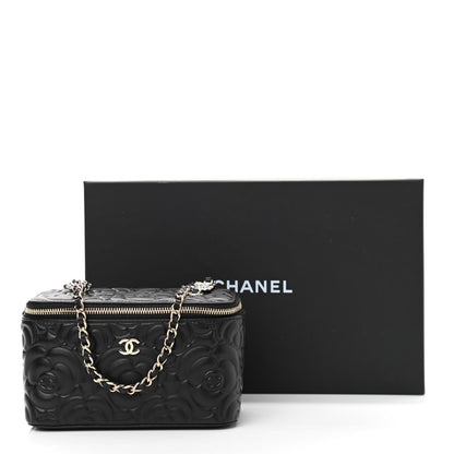 Chanel Lambskin Camellia Embossed Small Vanity Case With Chain Black 11 of 11