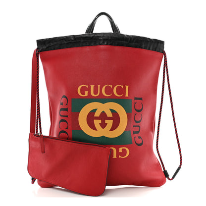 Gucci Calfskin Mens Logo Drawstring Backpack Red 2 of 10