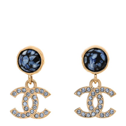 Chanel Crystal Stone CC Drop Earrings Blue Gold 1 of 4