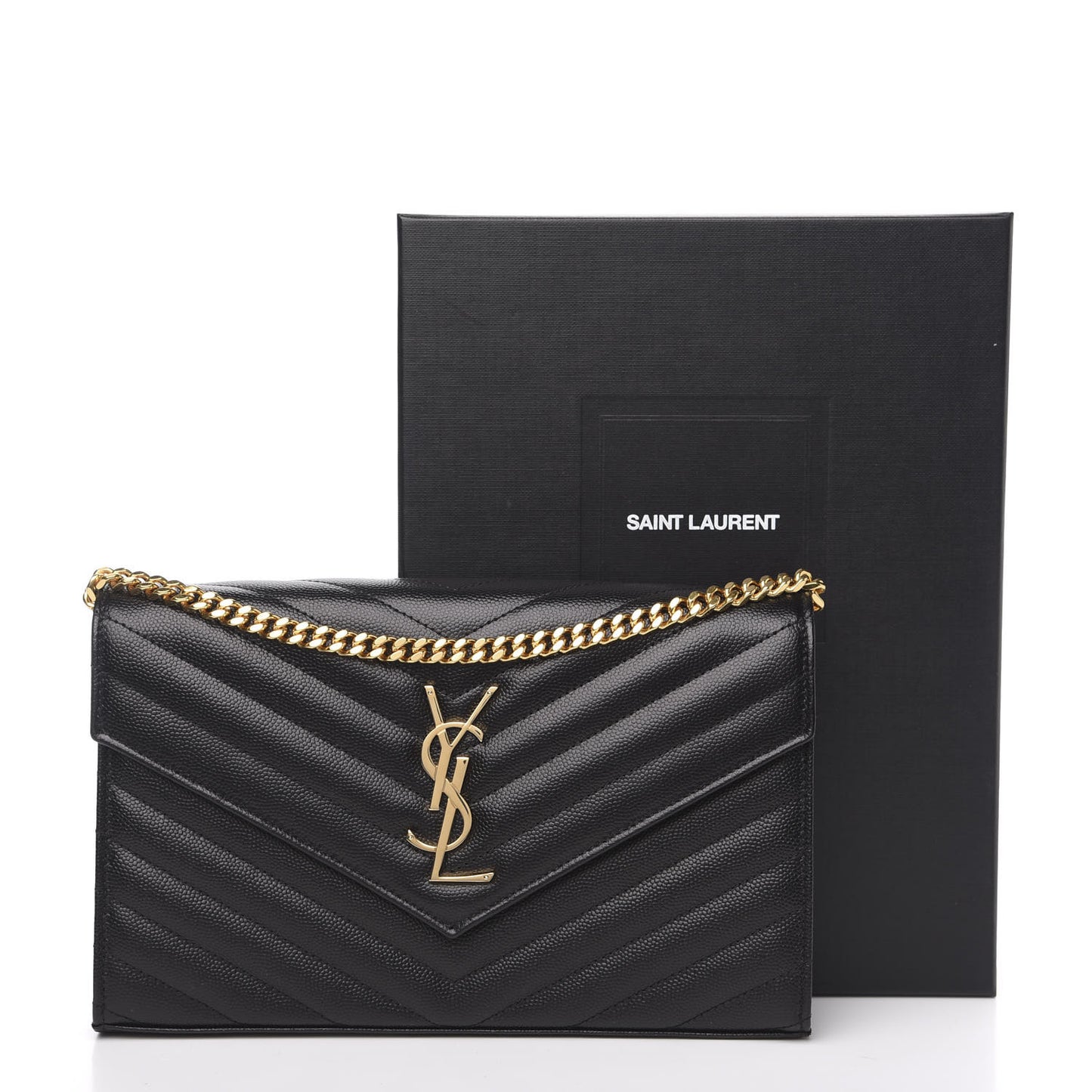Grain De Poudre Matelasse Chevron Monogram Chain Wallet Black