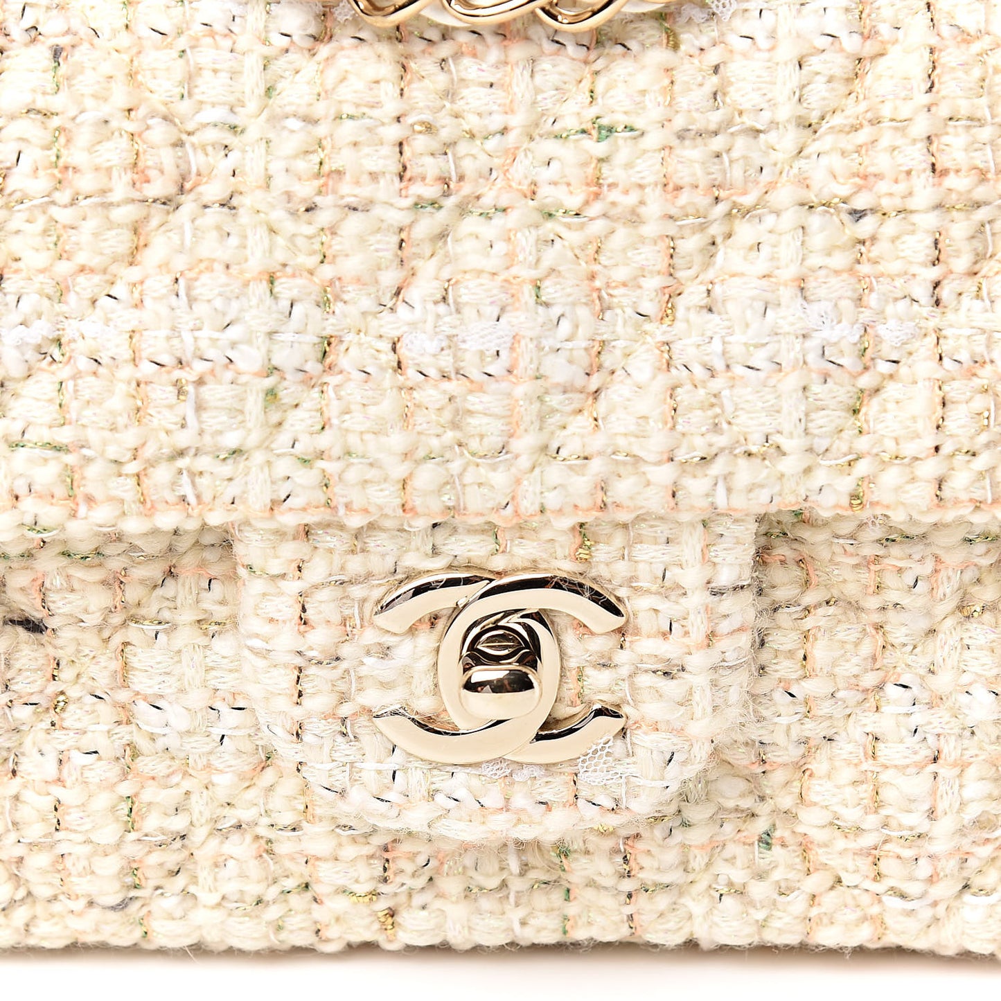 Tweed Quilted Mini Rectangular Flap Off White