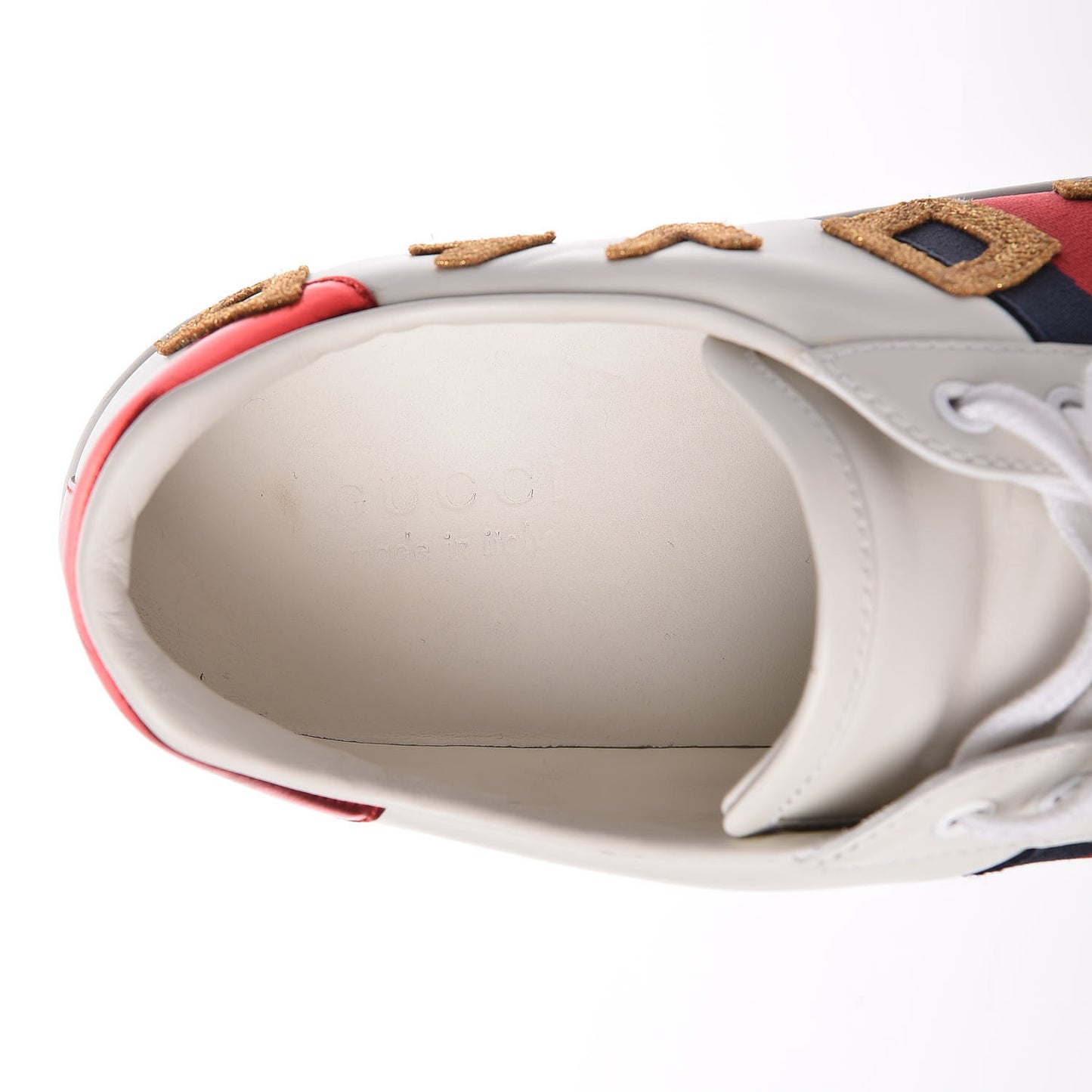 Calfskin Nappa Web LOVED Embroidered Mens Ace Sneakers 10 White Red Flame Notte