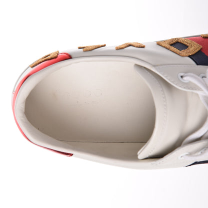 Gucci Calfskin Nappa Web LOVED Embroidered Mens Ace Sneakers 10 White Red Flame Notte 5 of 10