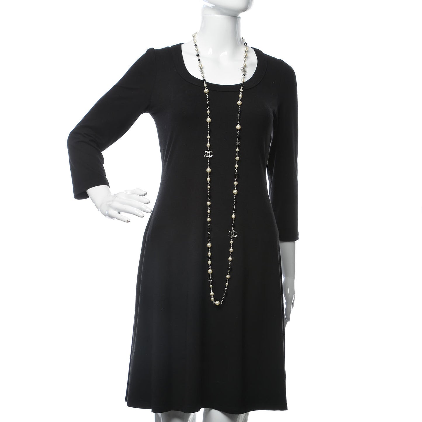 Pearl Bead Enamel CC Long Necklace Black Gold