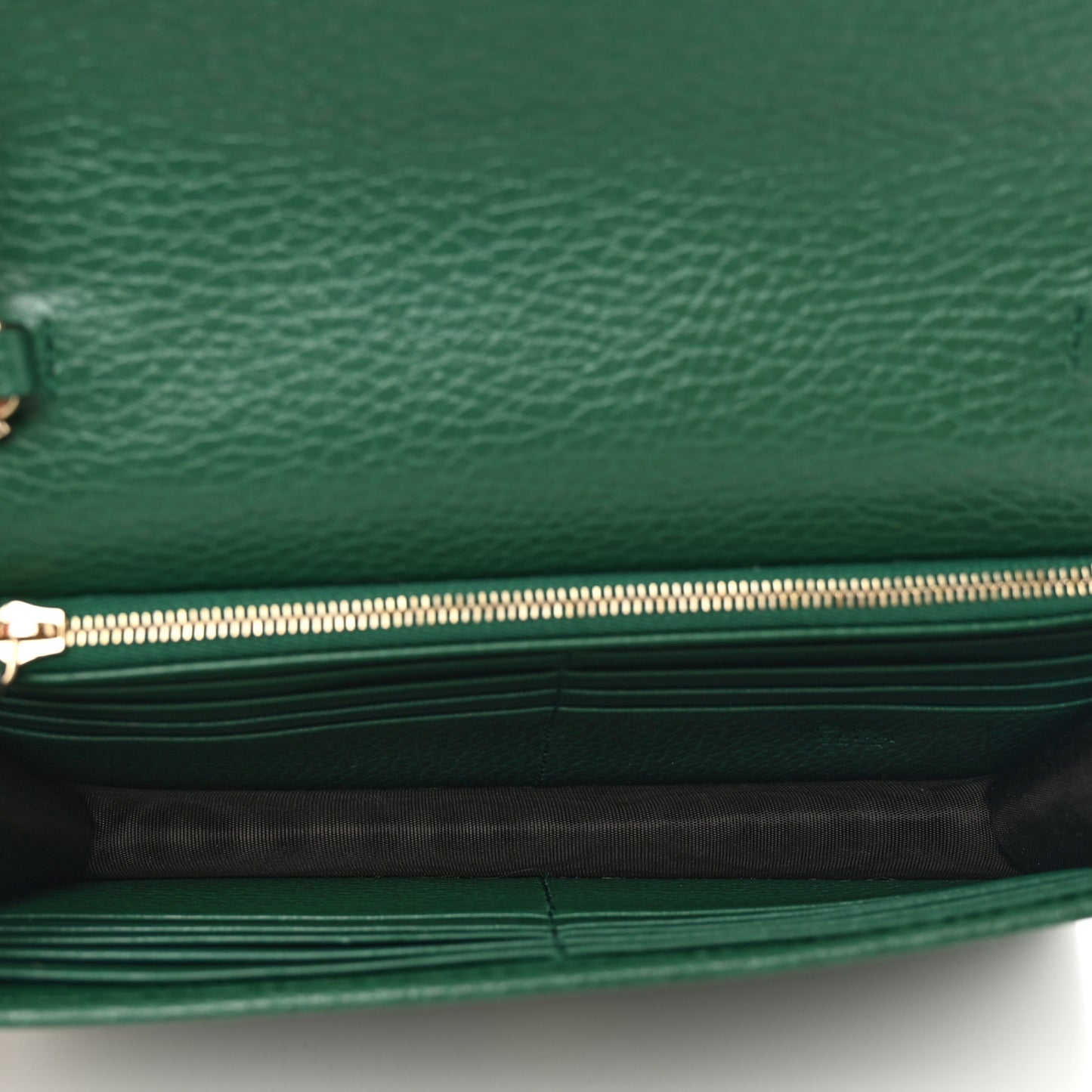 Dollar Calfskin Interlocking G Chain Wallet Emerald