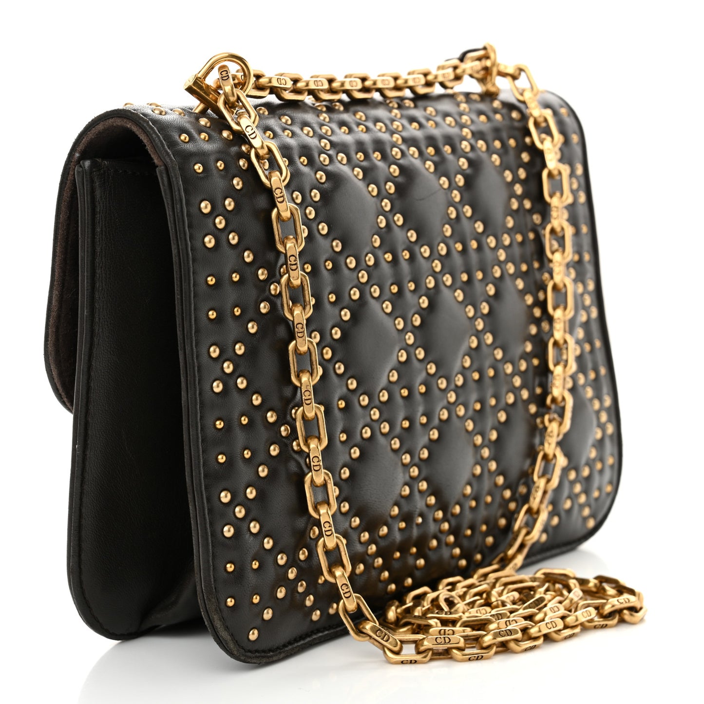 Lambskin Cannage Studded Large Dioraddict Flap Bag Brown