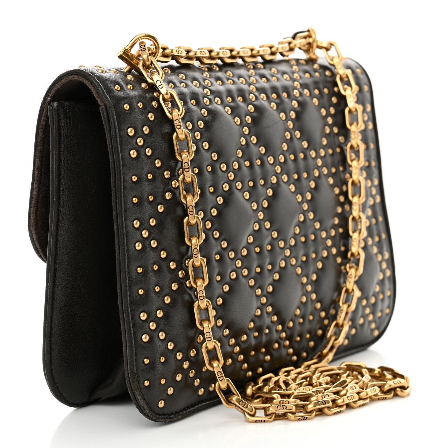 Christian Dior Lambskin Cannage Studded Large Dioraddict Flap Bag Brown 3 of 12