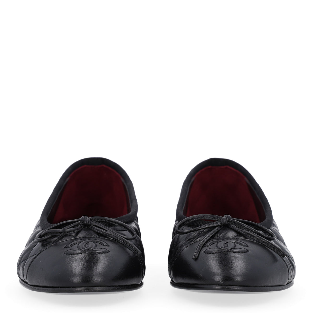 Aged Calfskin Quilted CC Cap Toe Ballerina Flats 36 Black