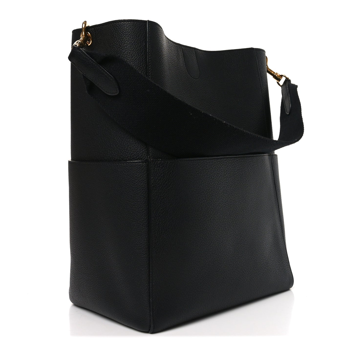 Soft Grained Calfskin Sangle Bucket Bag Black