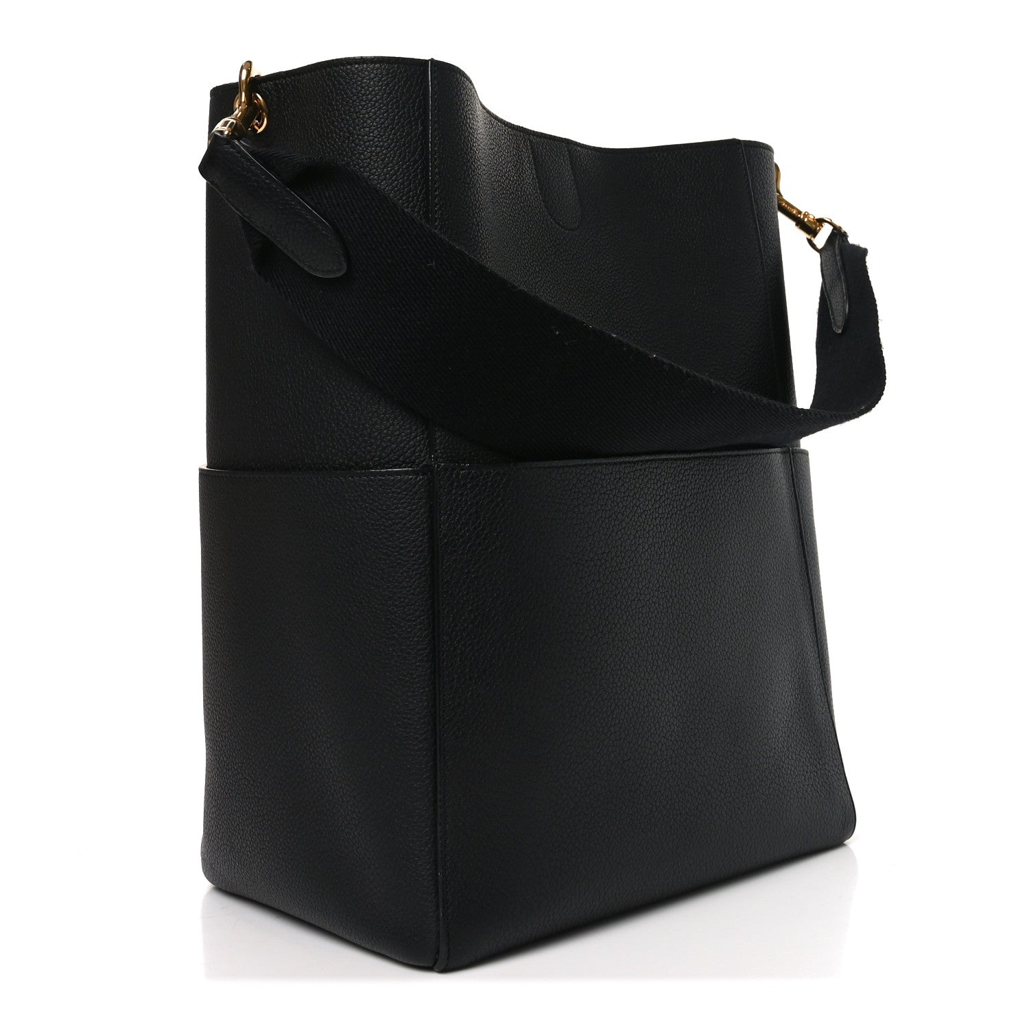 Celine Soft Grained Calfskin Sangle Bucket Bag Black 3 of 9
