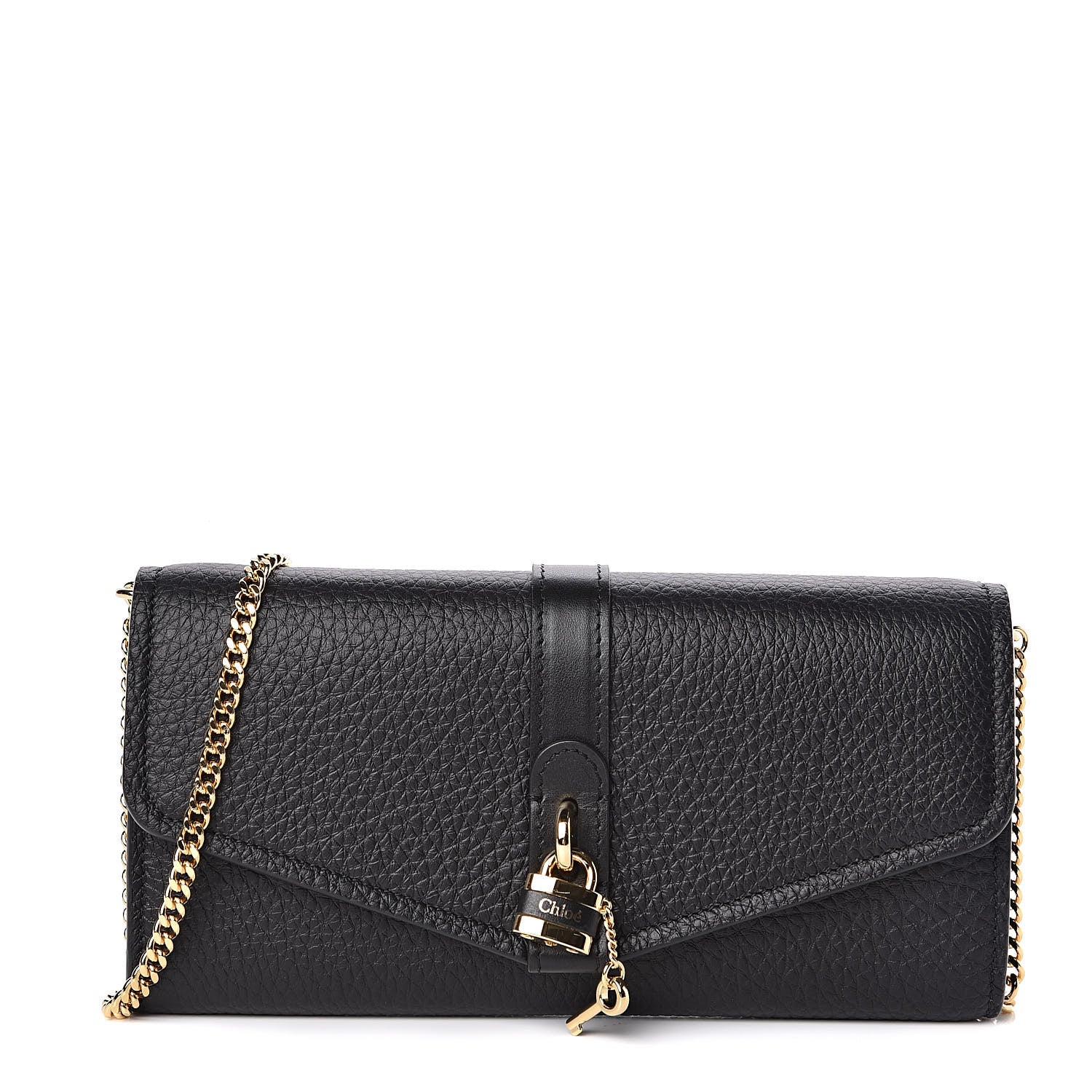 Chloe Shiny Grained Calfskin Aby Wallet on Chain Black 1 of 9