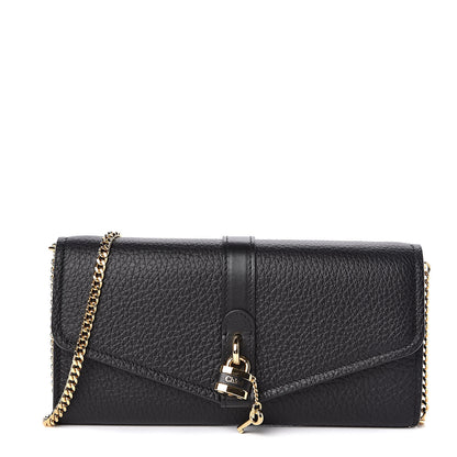 Chloe Shiny Grained Calfskin Aby Wallet on Chain Black 1 of 9