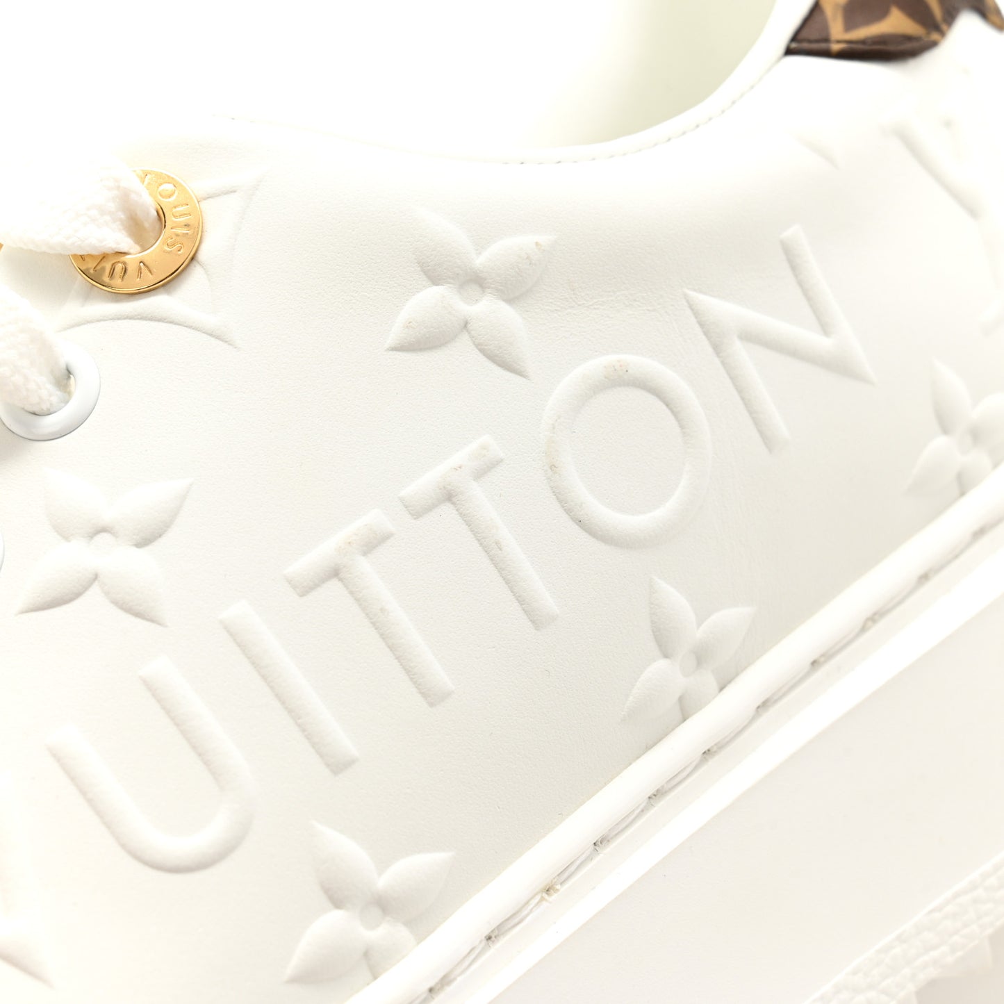 Lambskin Embossed Monogram Time Out Sneakers 37.5 White