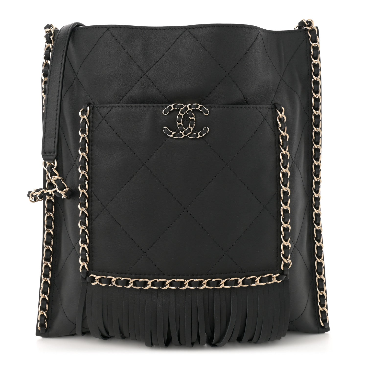 Chanel Calfskin Quilted Fringe Shopping Bag Black 1 of 11