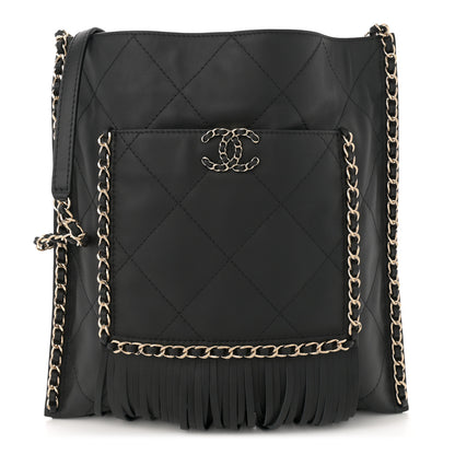 Chanel Calfskin Quilted Fringe Shopping Bag Black 1 of 11