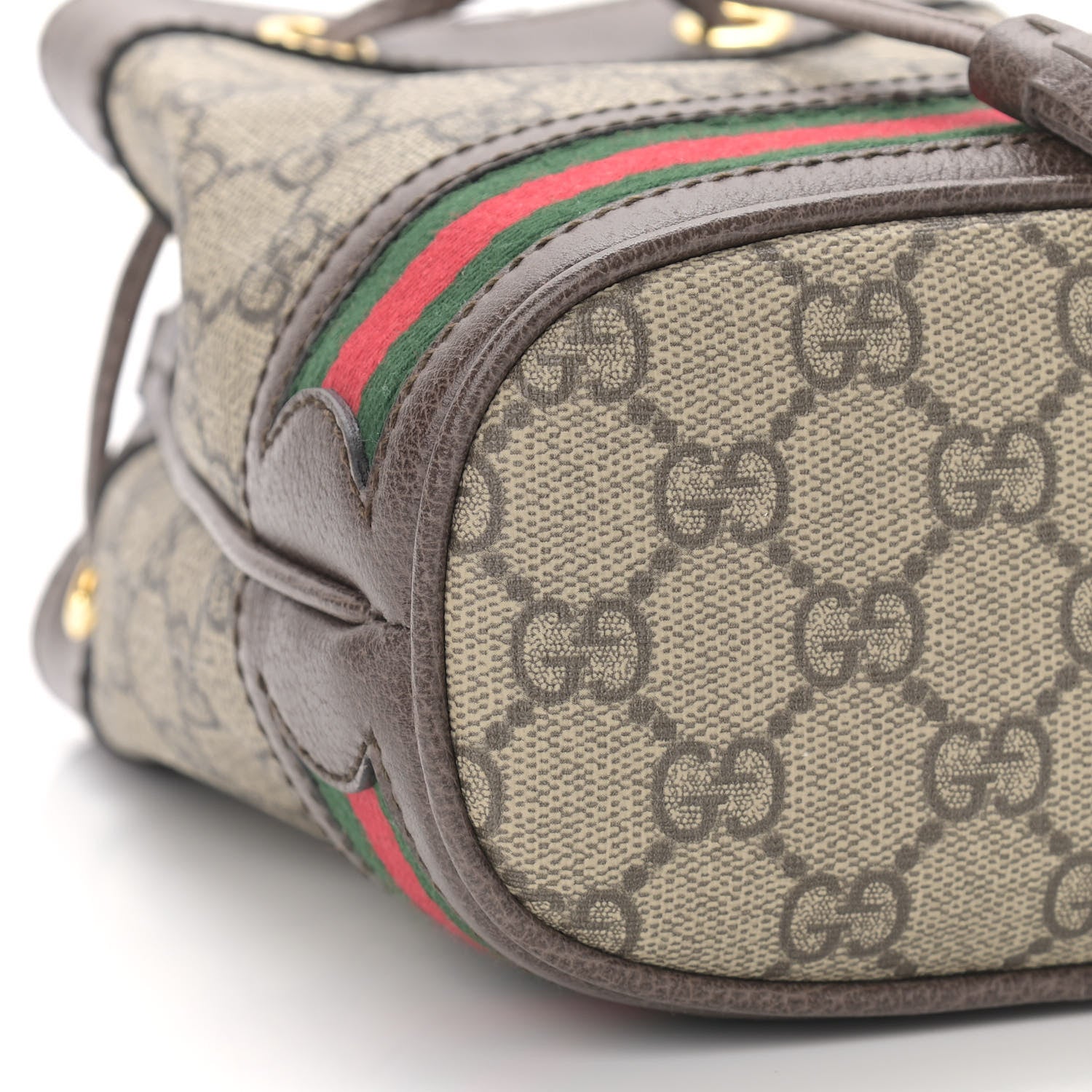 Gucci GG Supreme Monogram Web Mini Ophidia Bucket Bag Brown 8 of 9