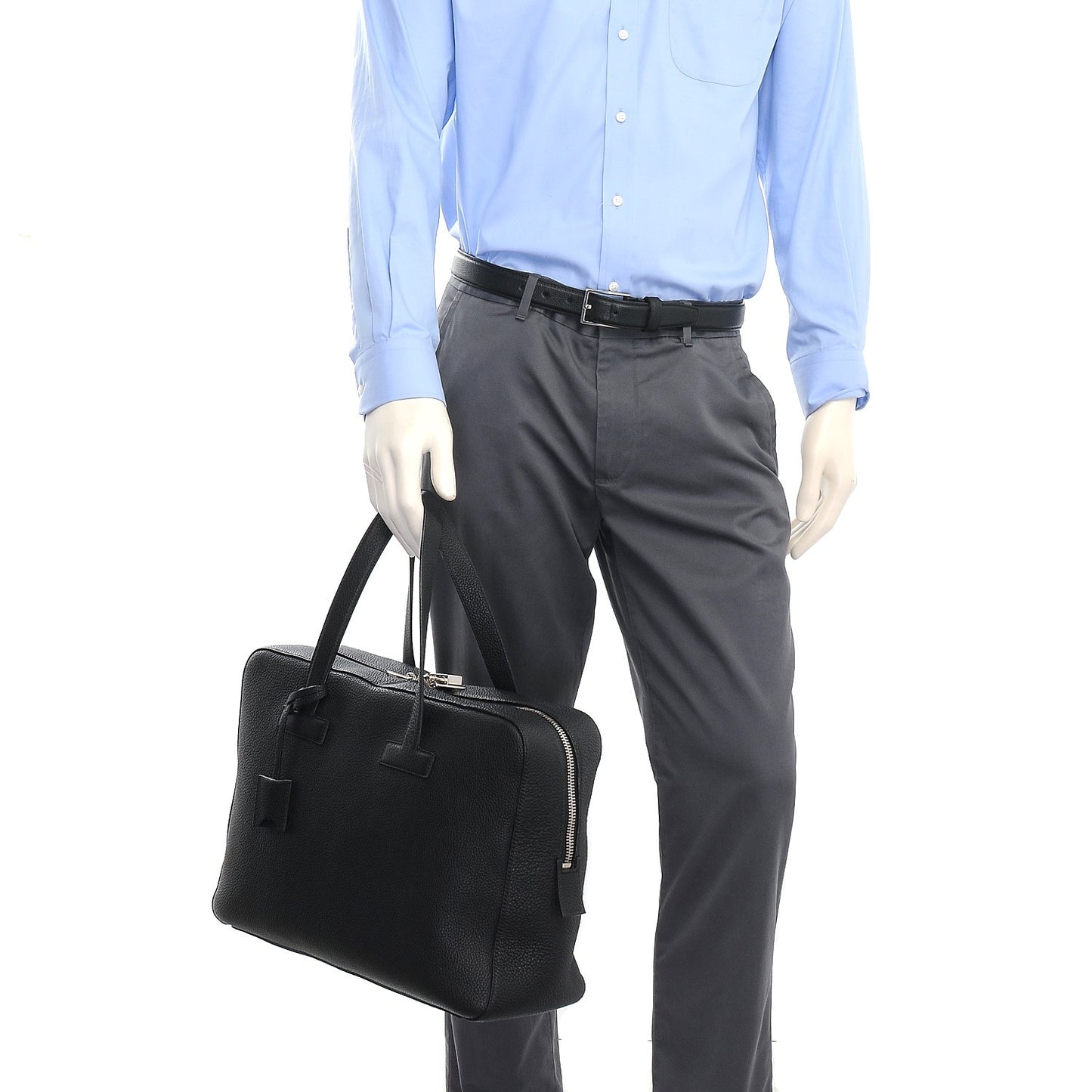Grained Calfskin Medium T Line Briefcase Black