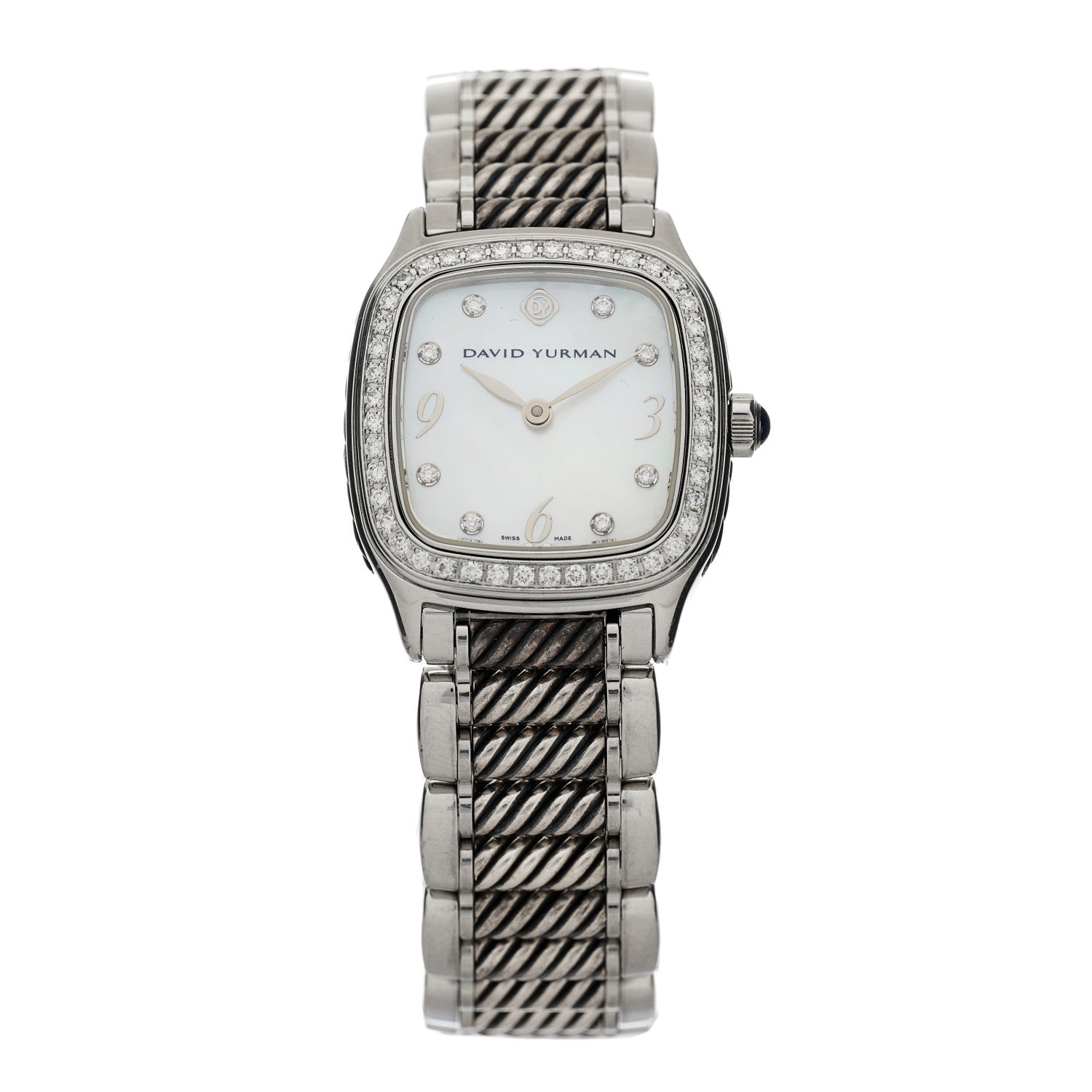 David Yurman Stainless Steel Diamond Bezel Mother of Pearl 25mm Thoroughbred Quartz Watch 1 of 4