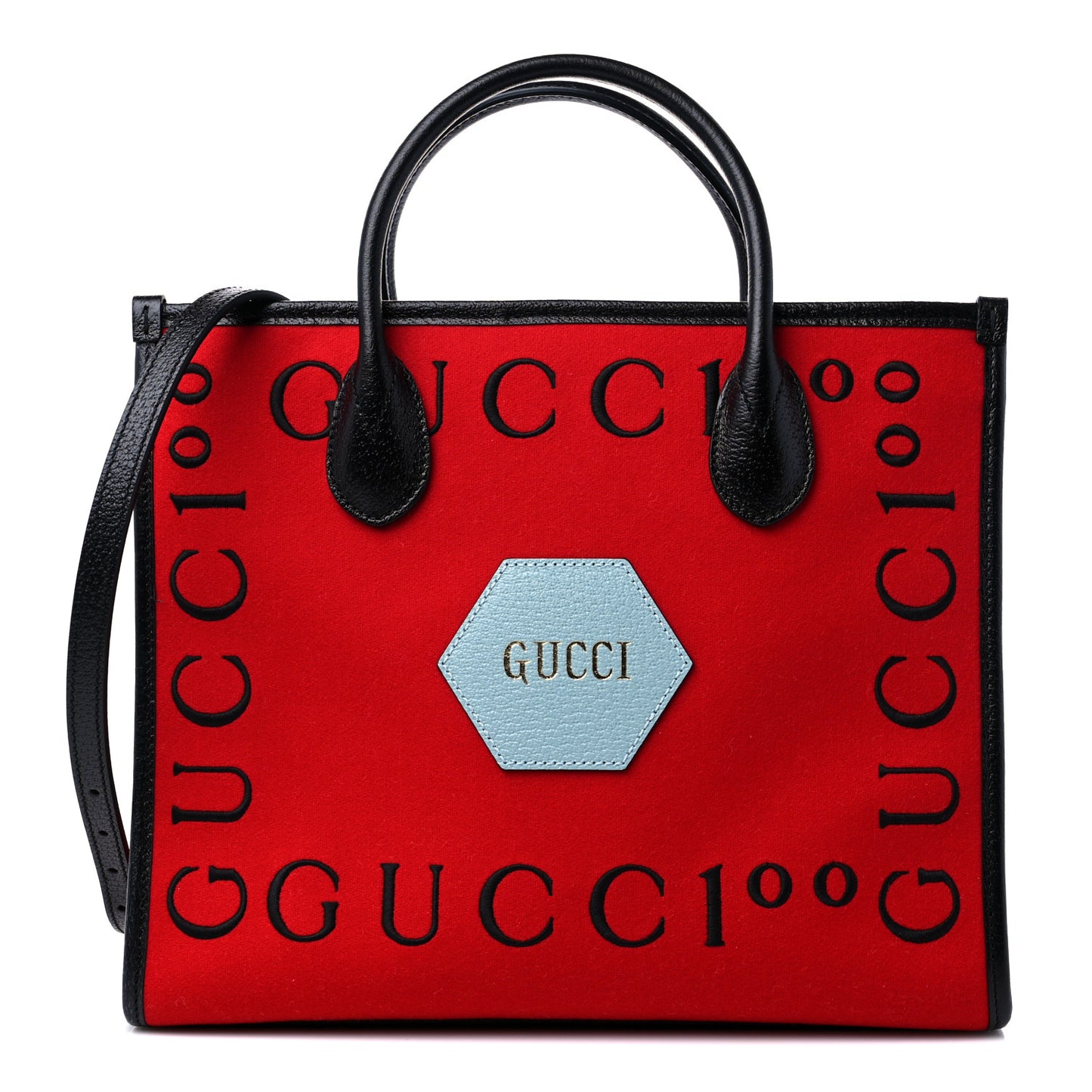 Felt Calfskin Script Logo Gucci 100 Small Shopping Tote Bright Hibiscus Black Azure