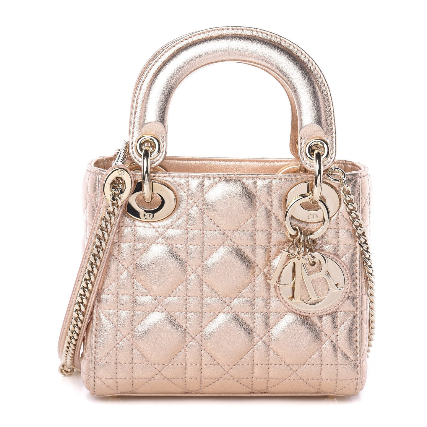 Lambskin Cannage Mini Lady Dior Metallic Champagne