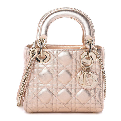 Christian Dior Lambskin Cannage Mini Lady Dior Metallic Champagne 1 of 9