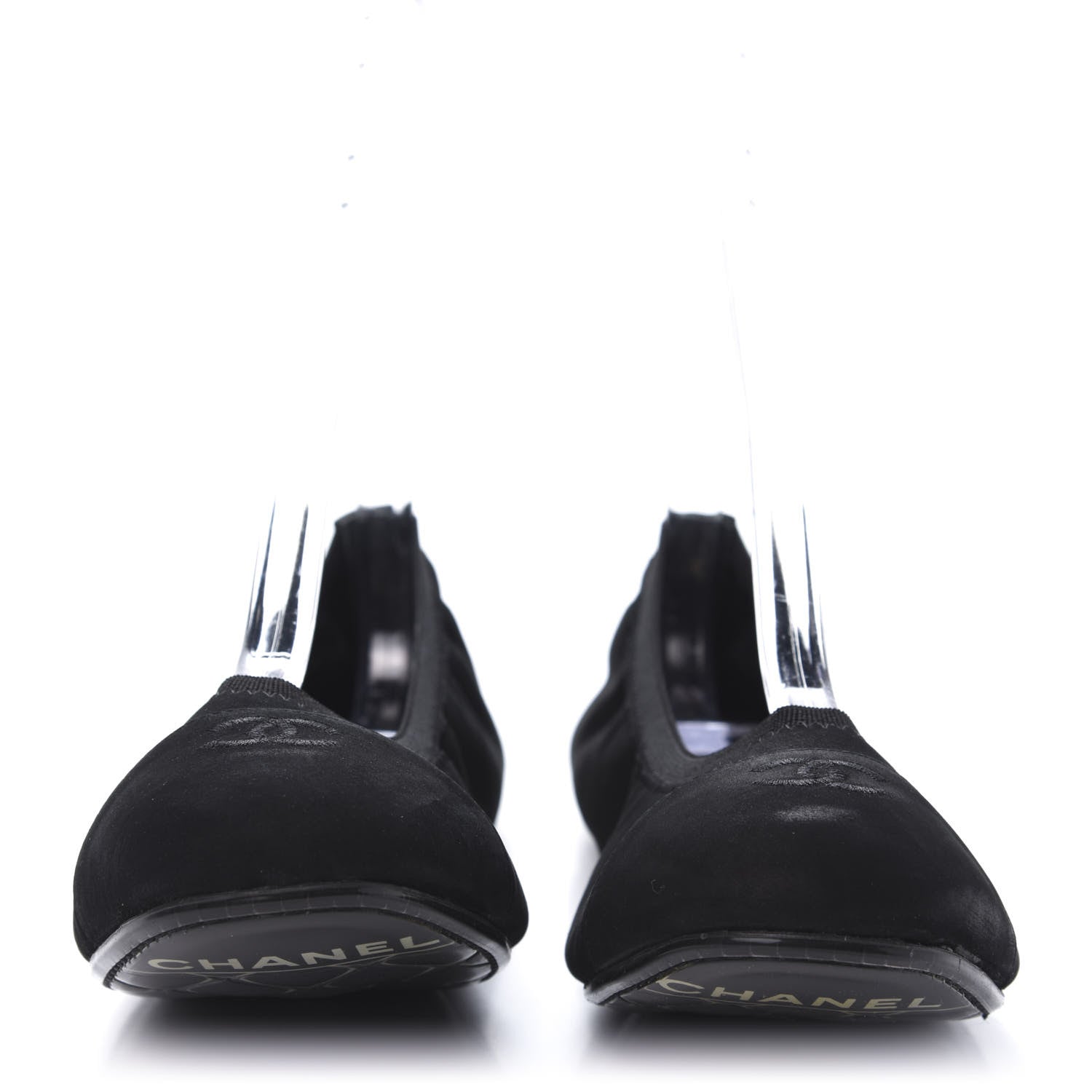 Chanel Fabric CC Elastic Cap Toe Ballerina Flats 38 Black Silver 2 of 8