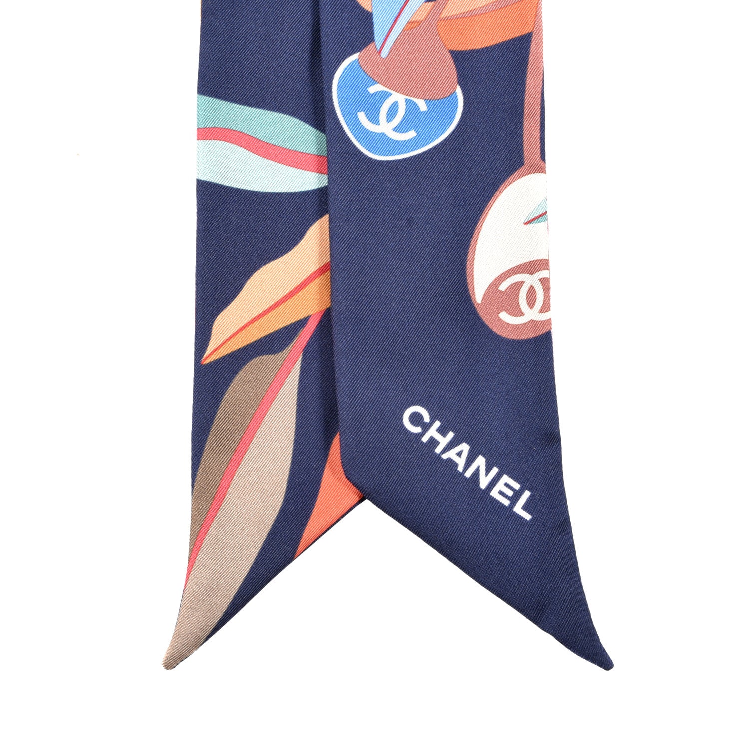 Chanel Silk Leaves Slim Bandeau Scarf Navy 2 of 3